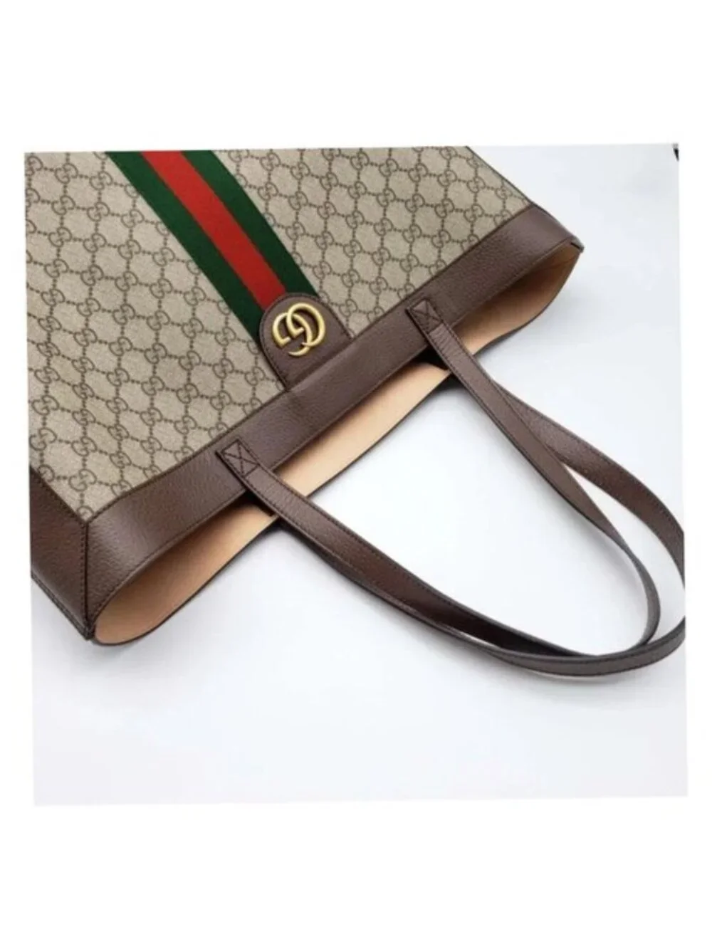Authentic Gucci Ophidia GG Supreme Canvas Large Tote Bag Web Stripe Shoulder Bag